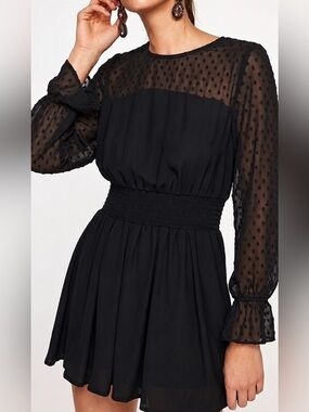 Zara Black Sheer Dot Romper – Size Medium